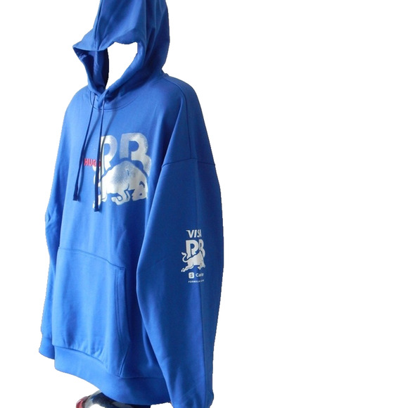 NWT HUGO Running Bulls Graphic Pullover Hoodie Blue in Cotton Terry Men's LARGE - Picture 4 of 13
